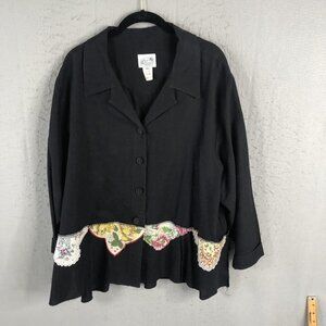 First Bloom Jacket Womens Medium Large Linen Handmade Doily Floral Trim USA